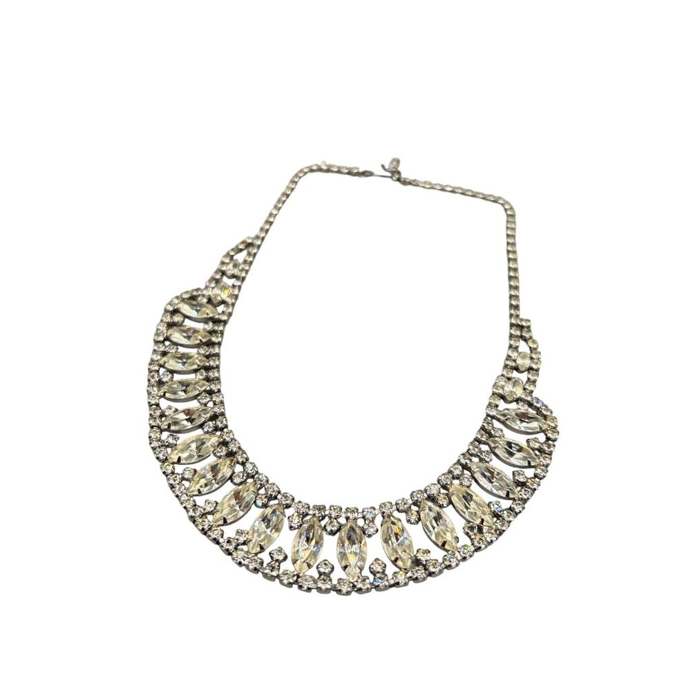 Vintage Clear Rhinestone Necklace Gatsby Style Prom Wedding Jewelry